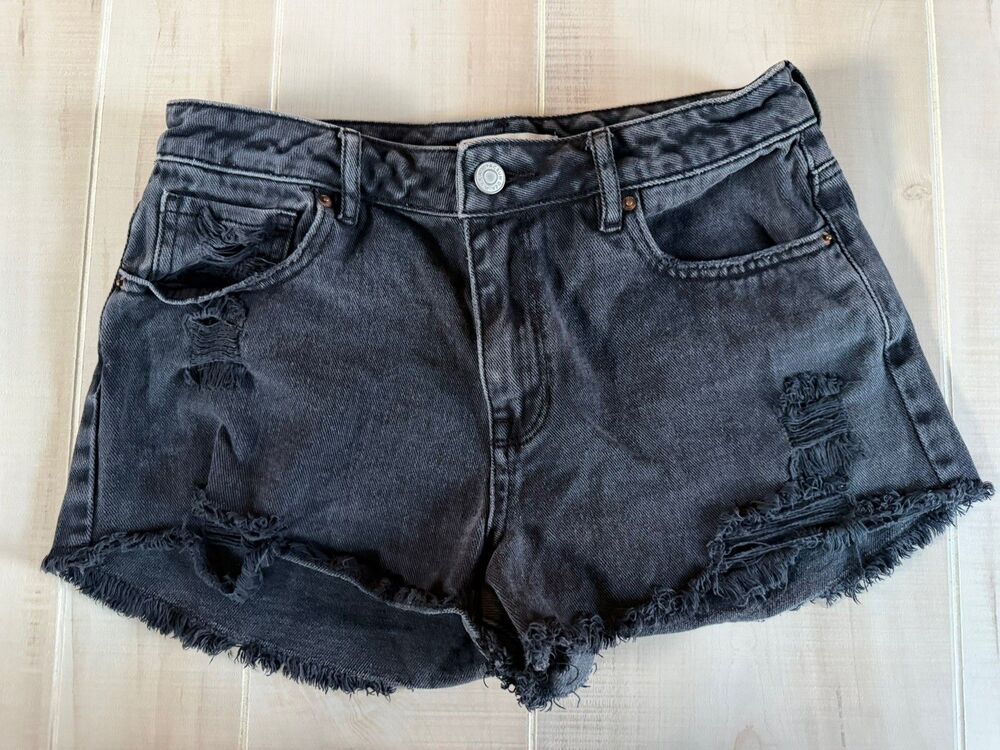PacSun High Rise Festival Jean Shorts Distressed Raw Hem Black Woman’s 26 Y2K